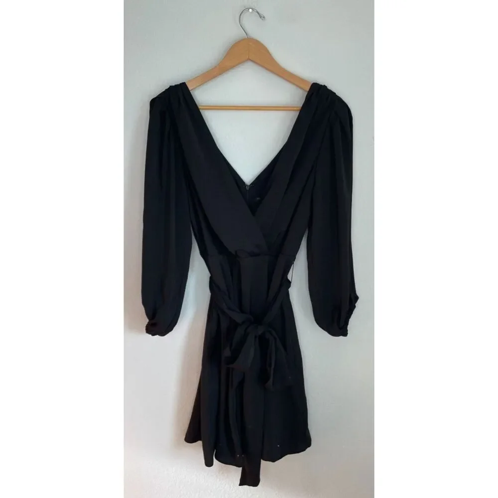 Banana Republic Black V Neck Faux Wrap Midi Dress With Belt Size 12 - Picture 2 of 5
